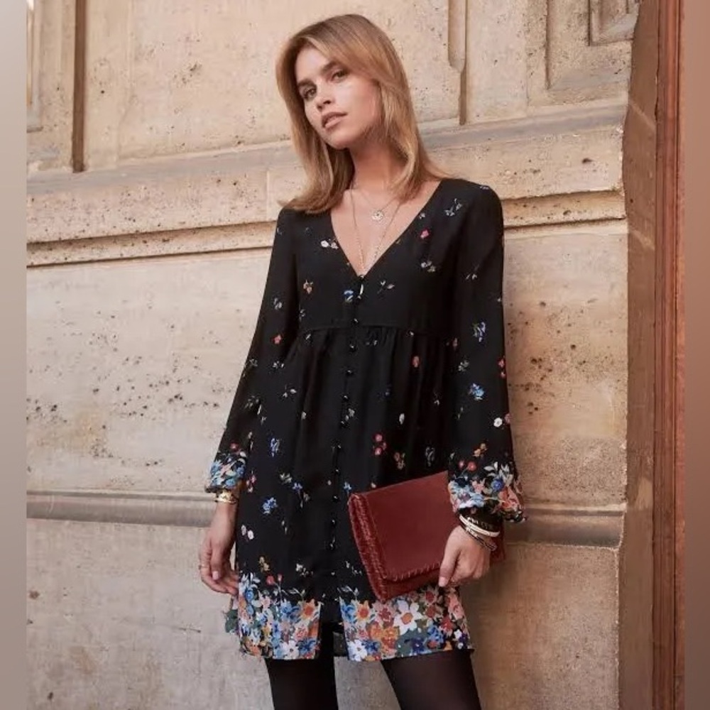 Sézane Carina Dress in Black Floral